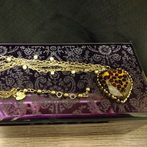Betsey Johnson leopard print heart necklace